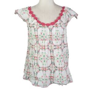 Vintage Y2K Max Edition White Pink Floral Babydoll Top L